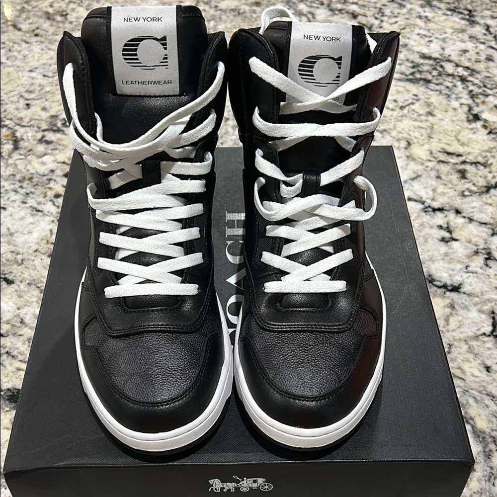 Coach Men’s Sz9 Black Leather High-Top Sneakers